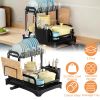 2-Tier Dish Drying Rack for Kitchen Counter Space Saving Rustproof Dish Rack with Drainboard Detachable Kitchen Drainer Organizer Set with Utensil Hol