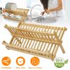 Bamboo Dish Drying Rack 2-Tier Foldable Dish Drainer Kitchen Plate Utensil Rack Holder Dish Tableware Drainer