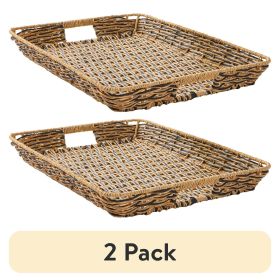 (2 pack) Better Homes & Gardens Beige and Black Resin Rattan Rectangular Serving Tray