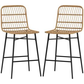 HOMCOM Rattan Counter Bar Stools Set of 2, 26" Counter Height Barstools with Back, Bar Chairs for Kitchen Island, Brown