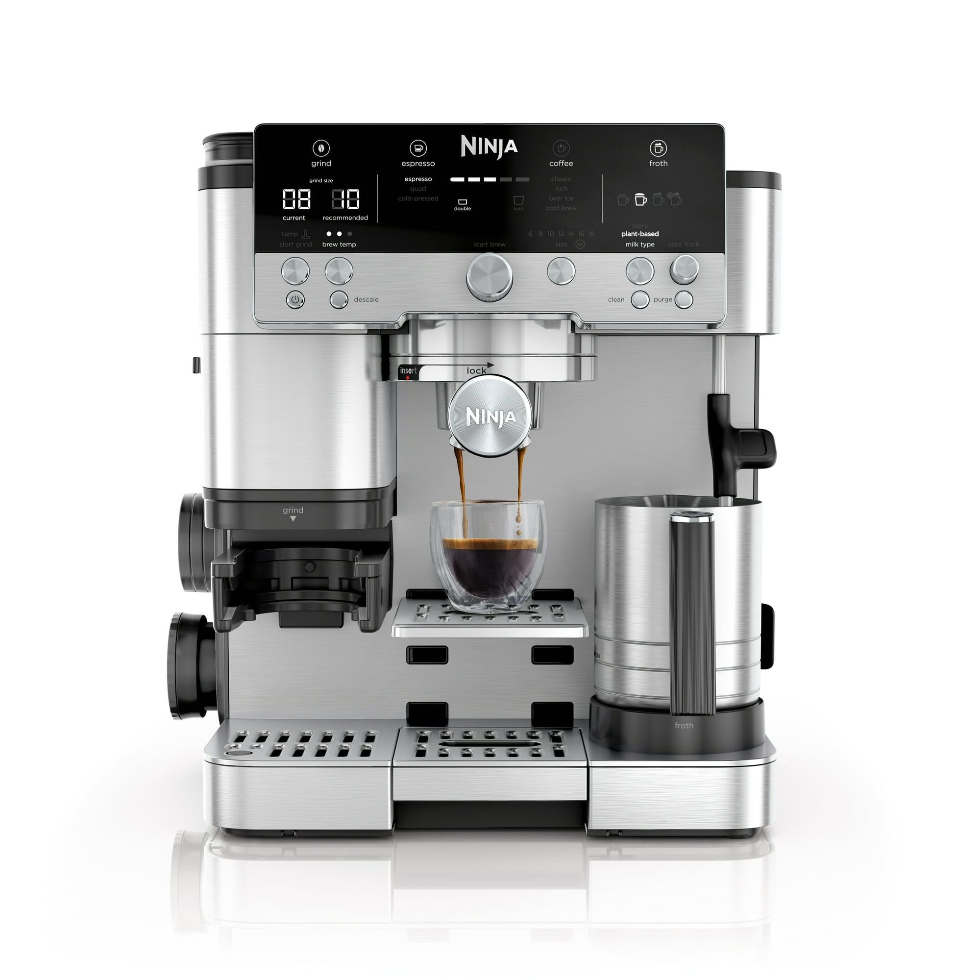 Cafe Premier Series, Stainless Steel Espresso Machine and Drip Coffee Maker with integrated Coffee Grinder and Milk Frother