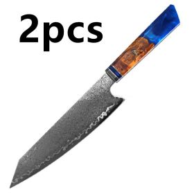 Chef's Knife For Japanese Cuisine In Damascus (Option: Blue-34.7cm 2pcs)
