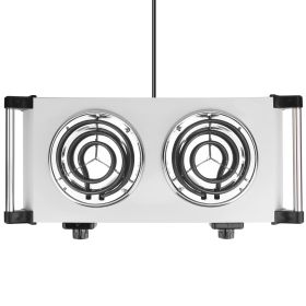 2000W Electric Dual Burner Portable Coil Heating Hot Plate Stove Countertop RV Hotplate with 5 Temperature Adjustments Portable Handles (Option: Silver_Double)
